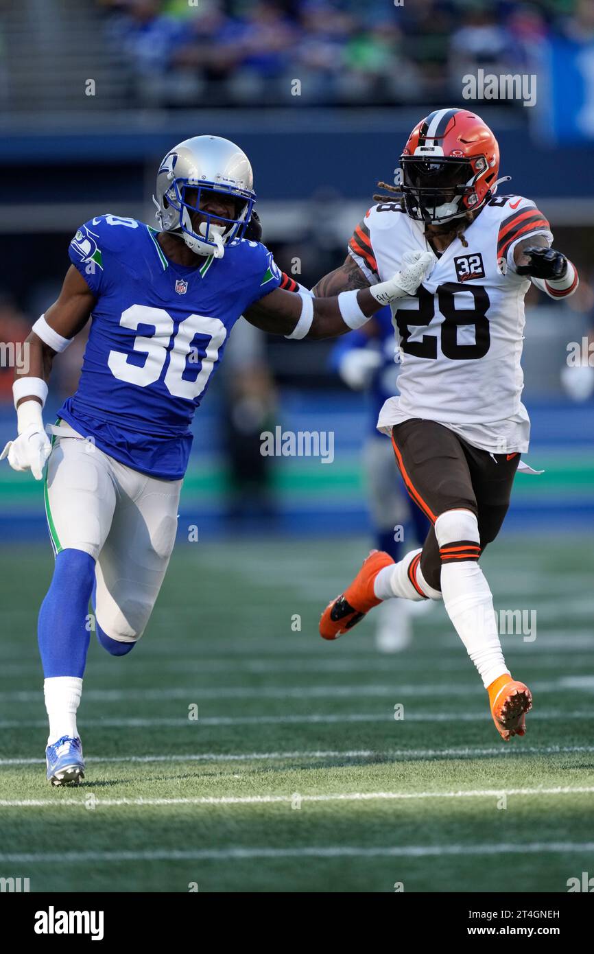 Seattle Seahawks cornerback Michael Jackson (30) runs as Cleveland