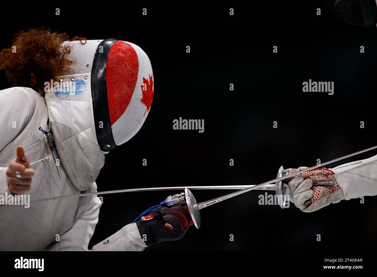 Mariana Nelz Pistoia of Team Brazil and Eleanor Harvey of Team Canada compete in the individual fencing - women's foil semifinals at Parque Deportivo Panamericano on day 10 of the Santiago 2023 Pan American Games on October 30, 2023 in Santiago, Chile. ((134) Rodolfo Buhrer / La Imagem /  SPP) (Foto: Sports Press Photo/Sports Press Photo/C - ONE HOUR DEADLINE - ONLY ACTIVATE FTP IF IMAGES LESS THAN ONE HOUR OLD - Alamy) Stock Photo