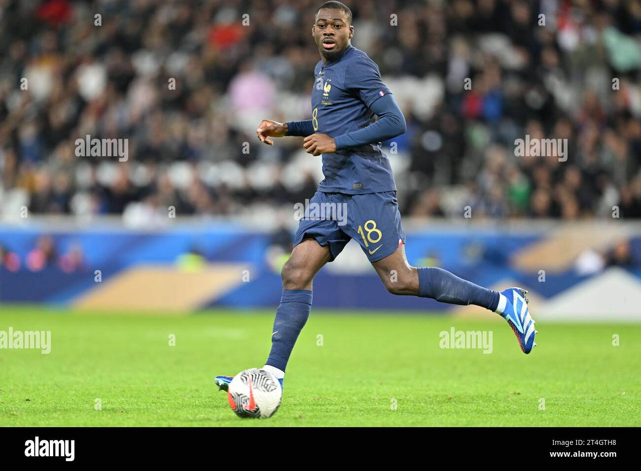 Youssouf Fofana (18) of France pictured during a soccer game between the national teams of France and Scotland in friendly game, on October 17 , 2023 in Lille, France. (Photo by David Catry / Sportpix) Stock Photo