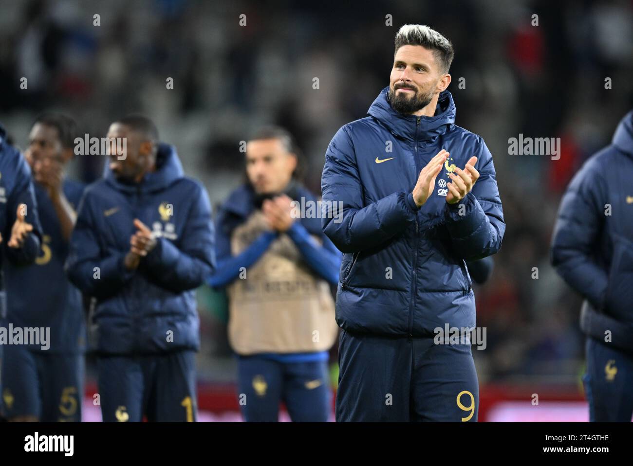Olivier Giroud (9) of France pictured during a soccer game between the national teams of France and Scotland in friendly game, on October 17 , 2023 in Lille, France. (Photo by David Catry / Sportpix) Stock Photo