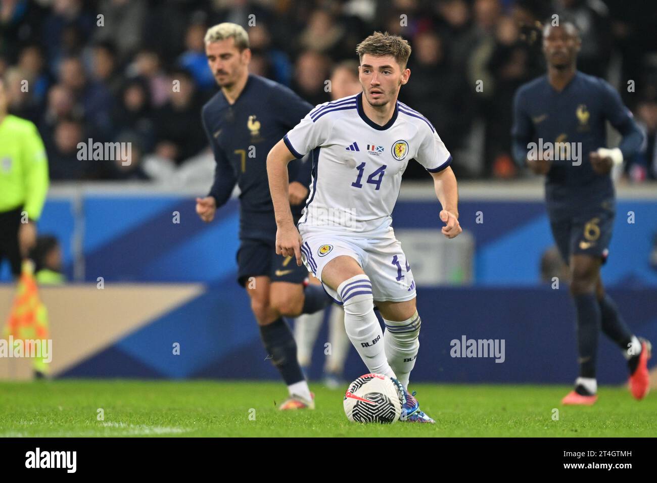 Billy Gilmour (14) of Scotland pictured during a soccer game between the national teams of France and Scotland in friendly game, on October 17 , 2023 in Lille, France. (Photo by David Catry / Sportpix) Stock Photo