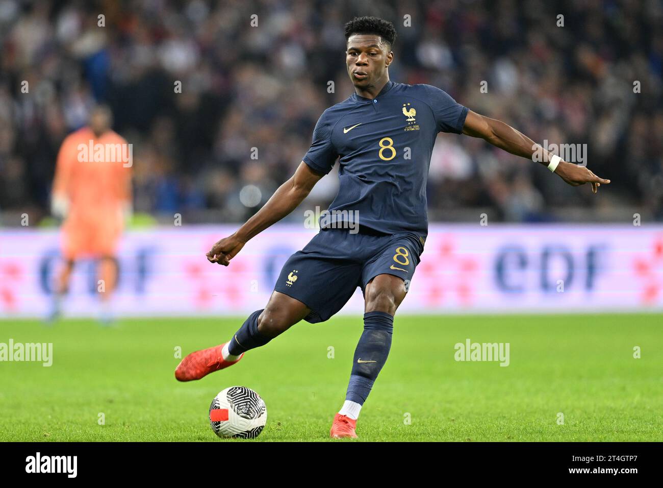 Aurelien Tchouameni (8) of France pictured during a soccer game between the national teams of France and Scotland in friendly game, on October 17 , 2023 in Lille, France. (Photo by David Catry / Sportpix) Stock Photo
