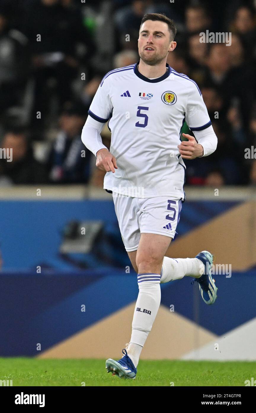 John Souttar (5) of Scotland pictured during a soccer game between the national teams of France and Scotland in friendly game, on October 17 , 2023 in Lille, France. (Photo by David Catry / Sportpix) Stock Photo