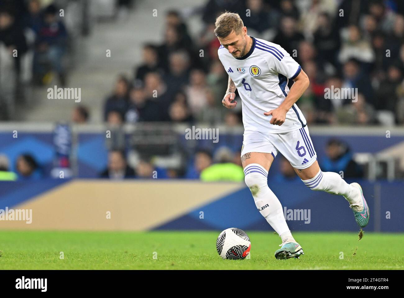 Liam Cooper (6) of Scotland pictured during a soccer game between the national teams of France and Scotland in friendly game, on October 17 , 2023 in Lille, France. (Photo by David Catry / Sportpix) Stock Photo