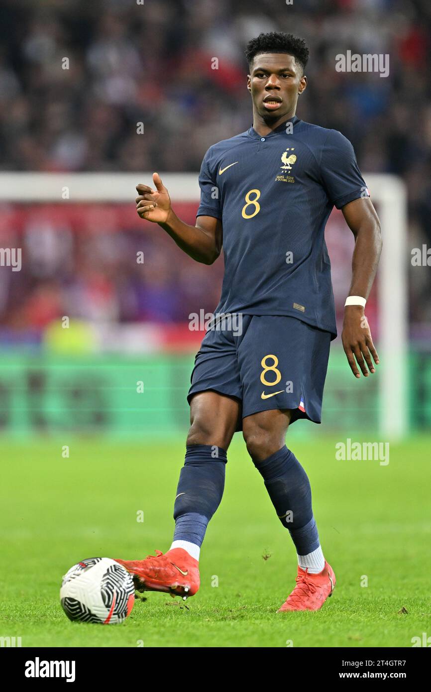 Aurelien Tchouameni (8) of France pictured during a soccer game between the national teams of France and Scotland in friendly game, on October 17 , 2023 in Lille, France. (Photo by David Catry / Sportpix) Stock Photo