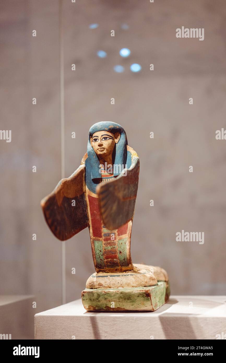 An ancient Egyptian artifact sculpture on display in a museum, in Cairo ...