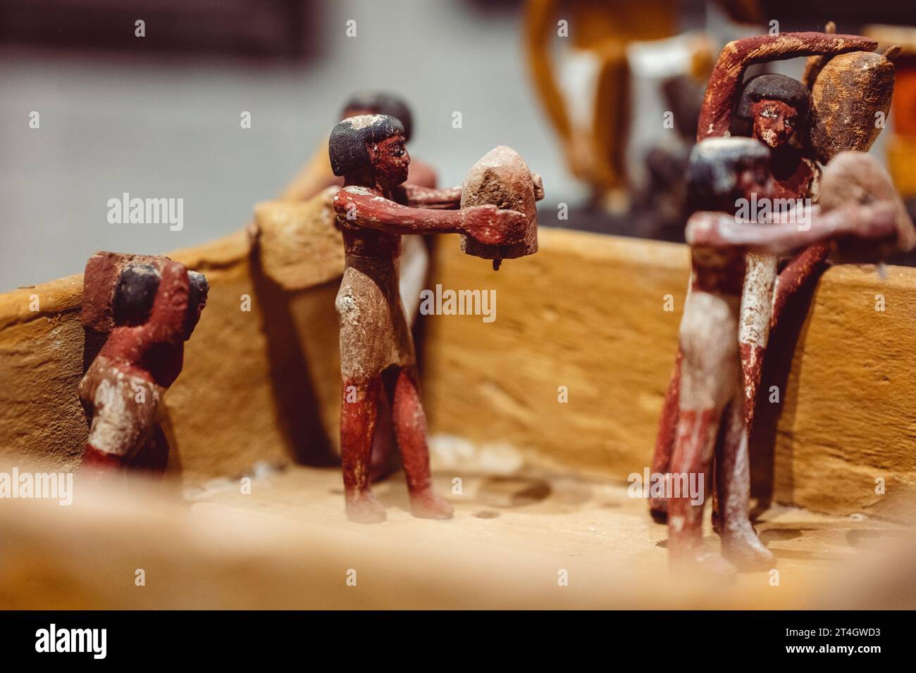 A close-up of Ancient Egyptian artifacts on display in a museum, in ...