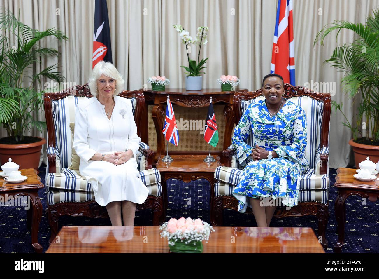 Queen Camilla during a bilateral meeting with the First Lady of Kenya ...