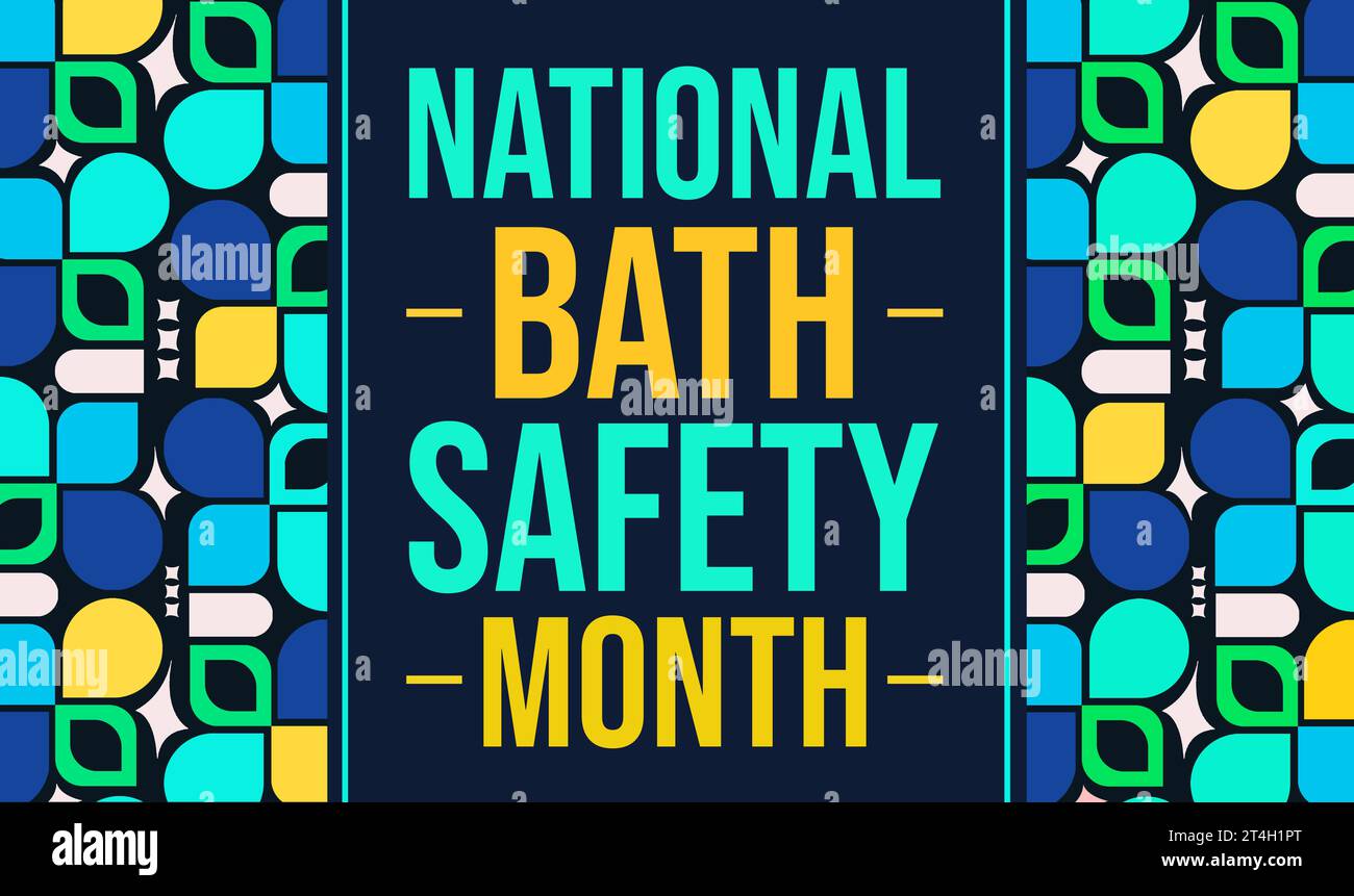 National bath safety month backdrop with design shapes and text in the