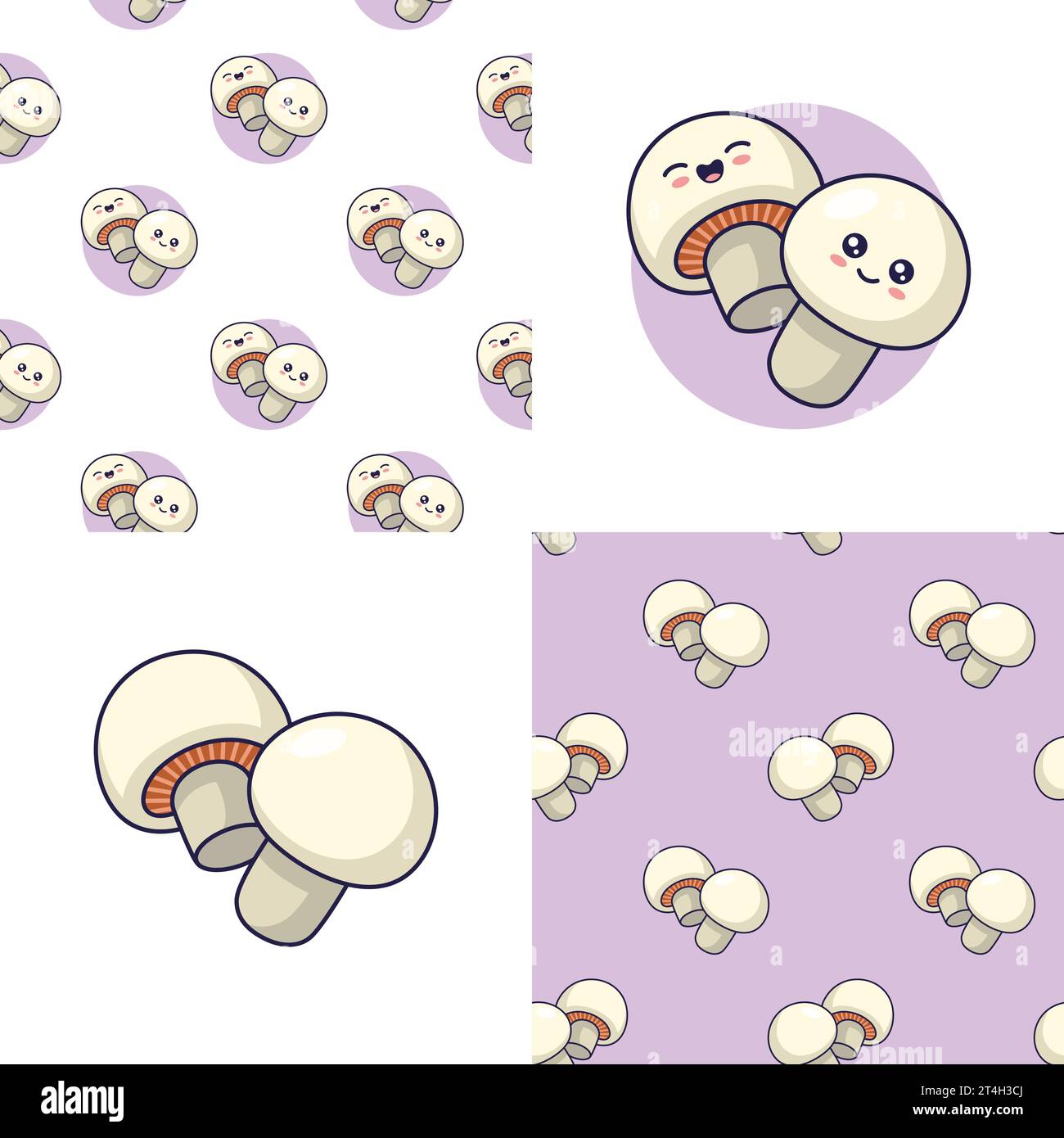 Set of Cute Kawaii Mushrooms patterns. Food vegetable flat icon ...