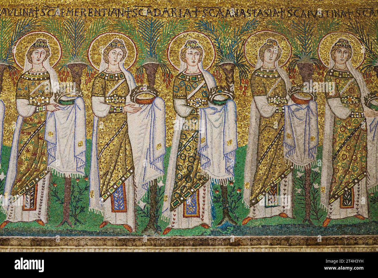 Procession of Virgins mosaic at Sant Apollinare Nuovo in Ravenna, Emilia-Romagna, Italy. Stock Photo