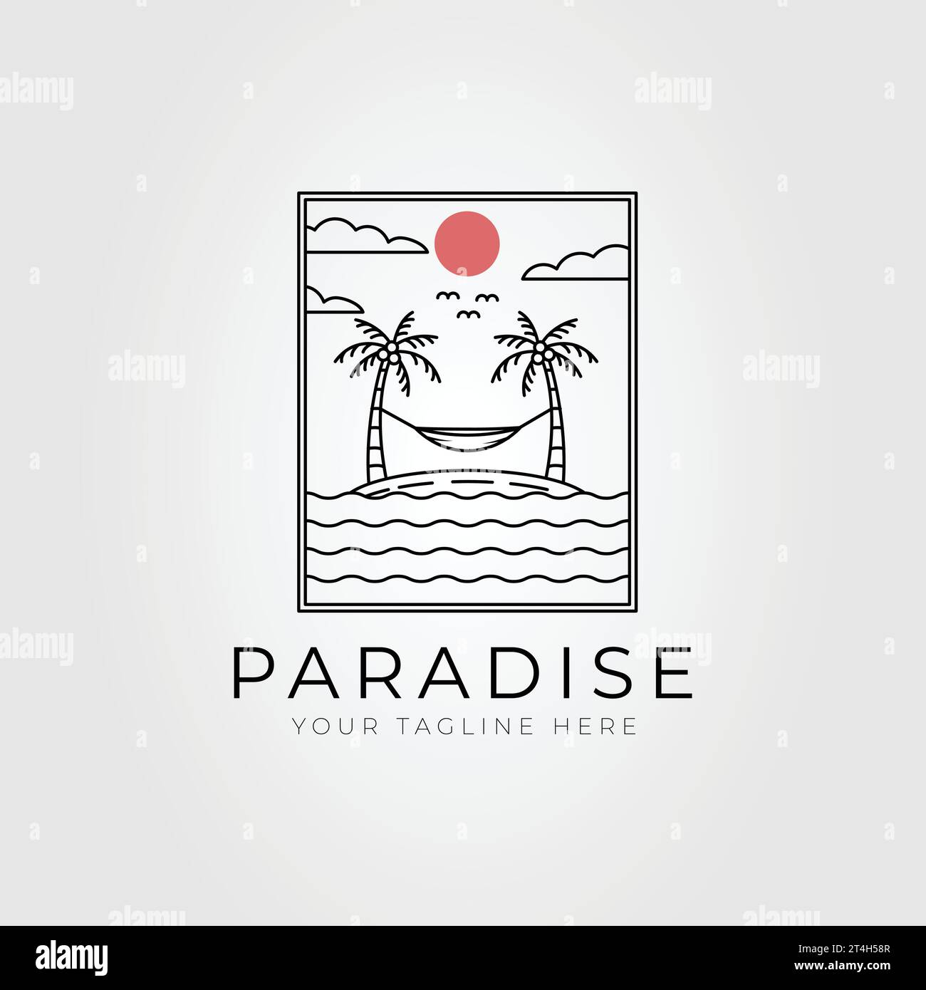 Summer paradise beach island line art logo design Vector Image Stock ...