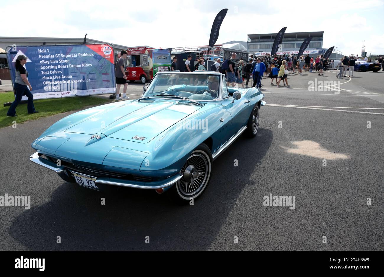 A Blue, 1966, Chevrolet Corvette C2 about to enter the Cinch Live Arena, as part of the Owners Club Display, at the 2023 British Motor Show Stock Photo