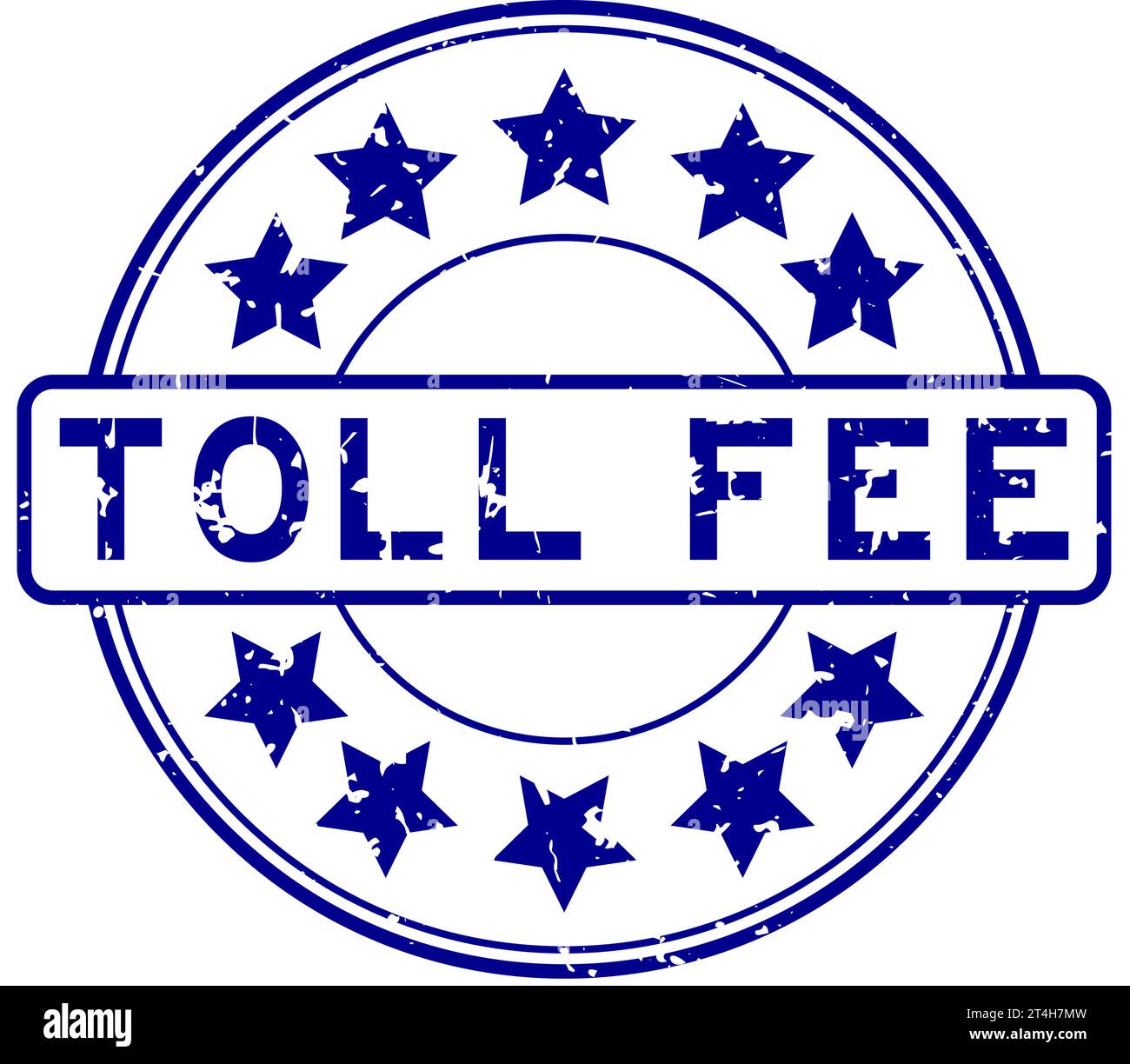 Grunge blue toll fee word with star icon round rubber seal stamp on Grunge blue toll fee word with star icon round rubber seal stamp on