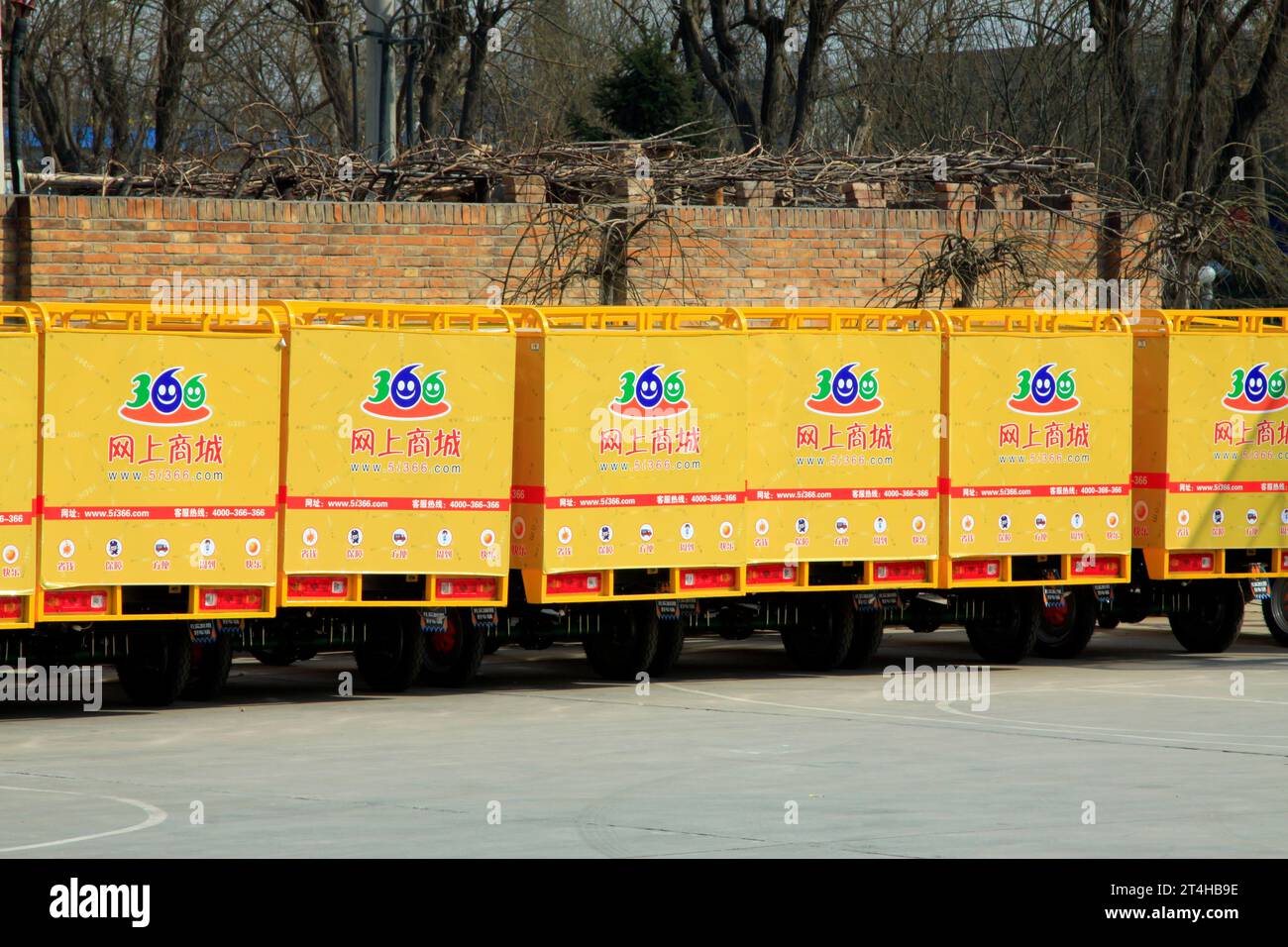 LANGFANG CITY - MARCH 12: 366 online shop delivery ehicle cart, March 12, 2015, Langfang City, Hebei Province, China. Stock Photo