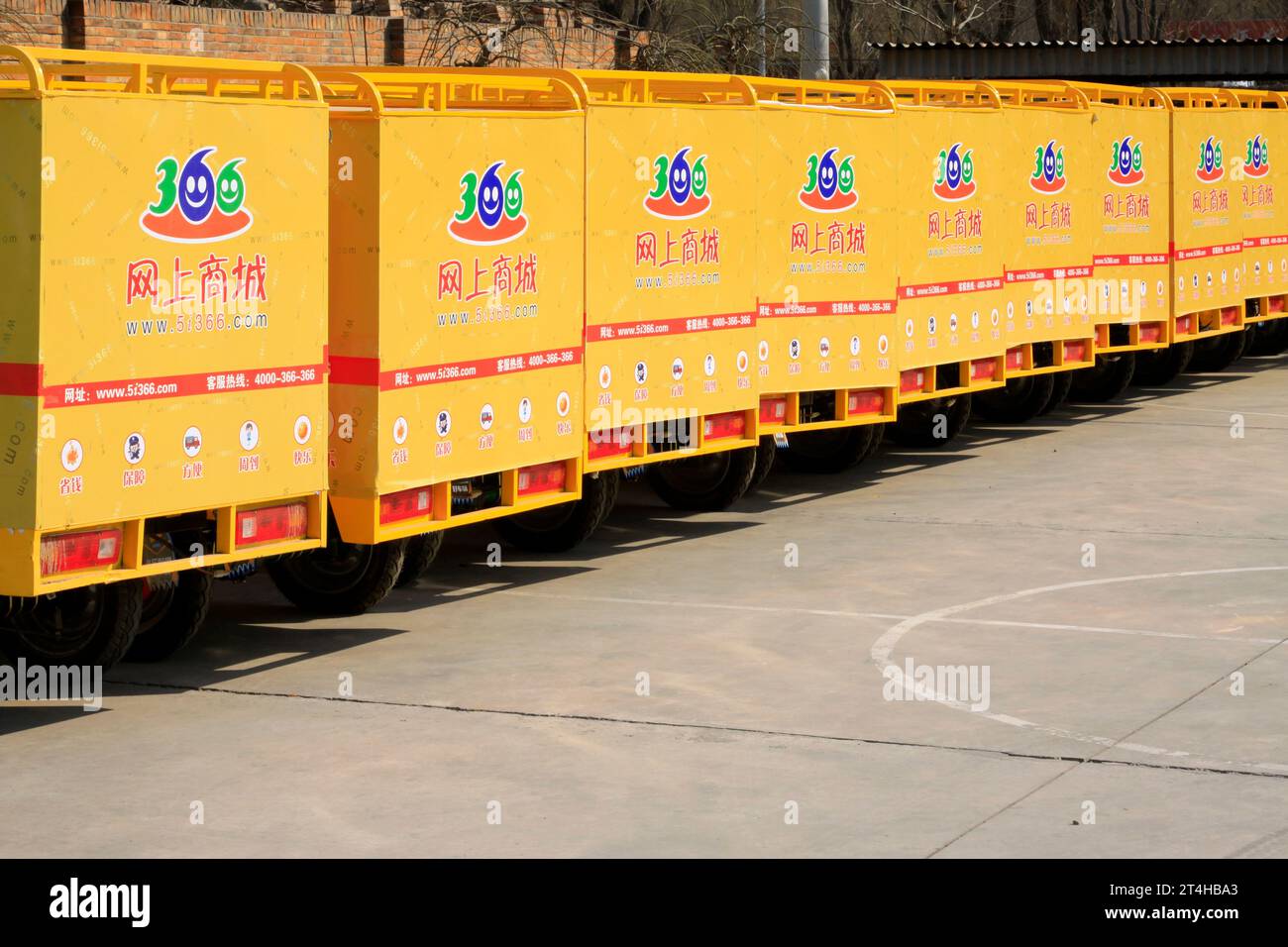 LANGFANG CITY - MARCH 12: 366 online shop delivery ehicle cart, March 12, 2015, Langfang City, Hebei Province, China. Stock Photo