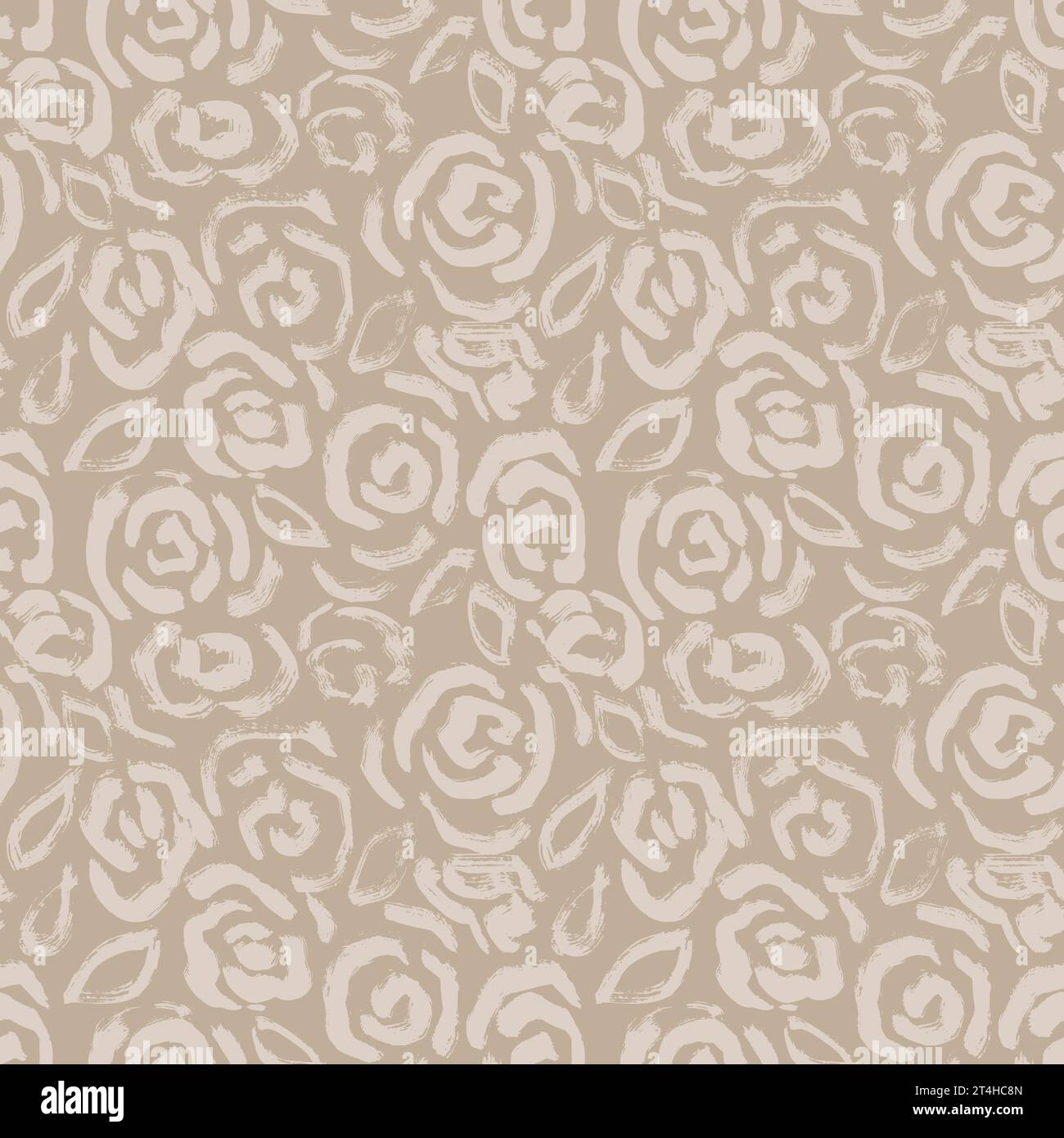 Grunge Distressed Ink Roses Beige Pattern. Stock Vector