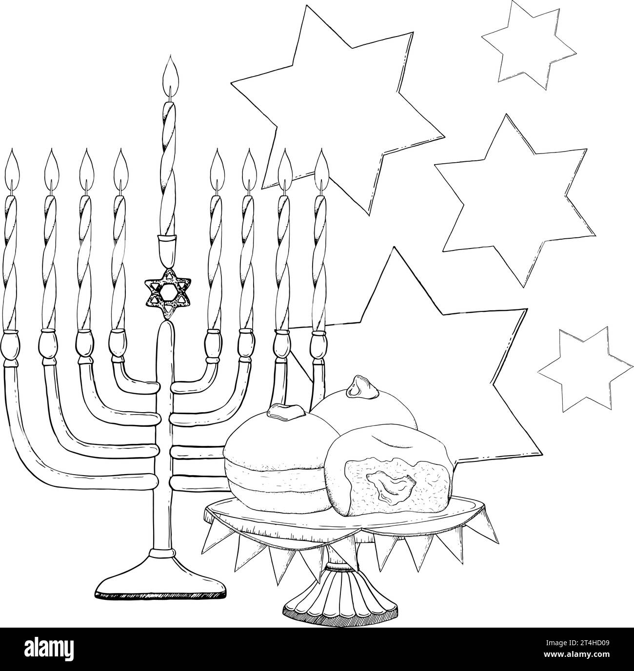 Hand drawn Hanukkah symbols with menorah, candles Stock Vector Image