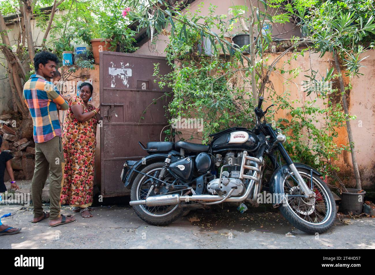 Pondicherry, India - October 2023: Royal Enfield parked in a Pondicherry street Stock Photo