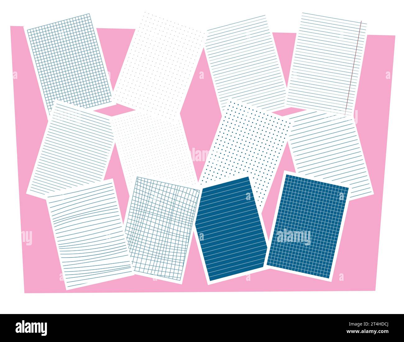 Vector set of paper template for notebook, cell, line, curve line, checklet curve, dot. Use for notepad and book Stock Vector