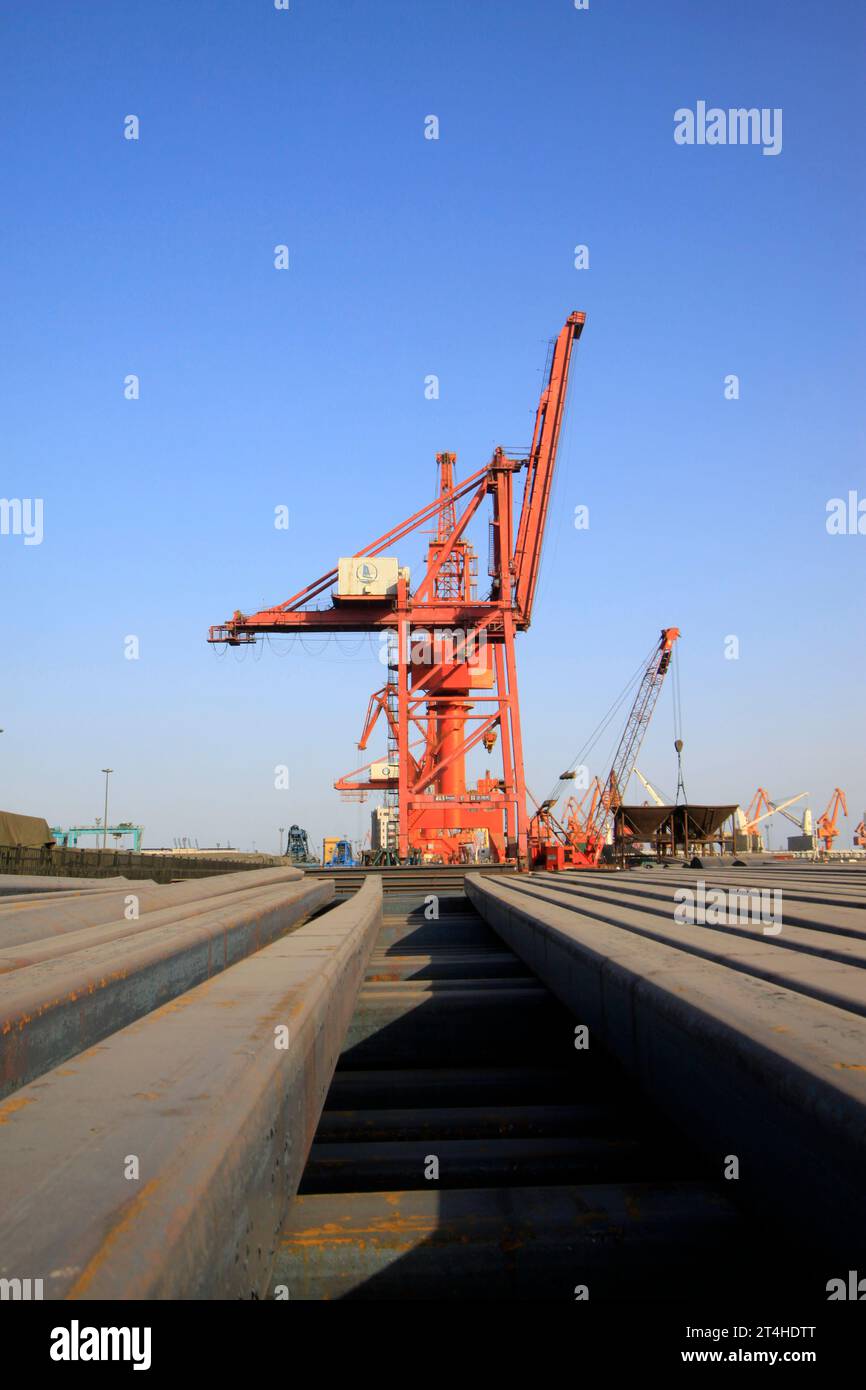 gantry crane in cargo berth, closeup of photo Stock Photo - Alamy