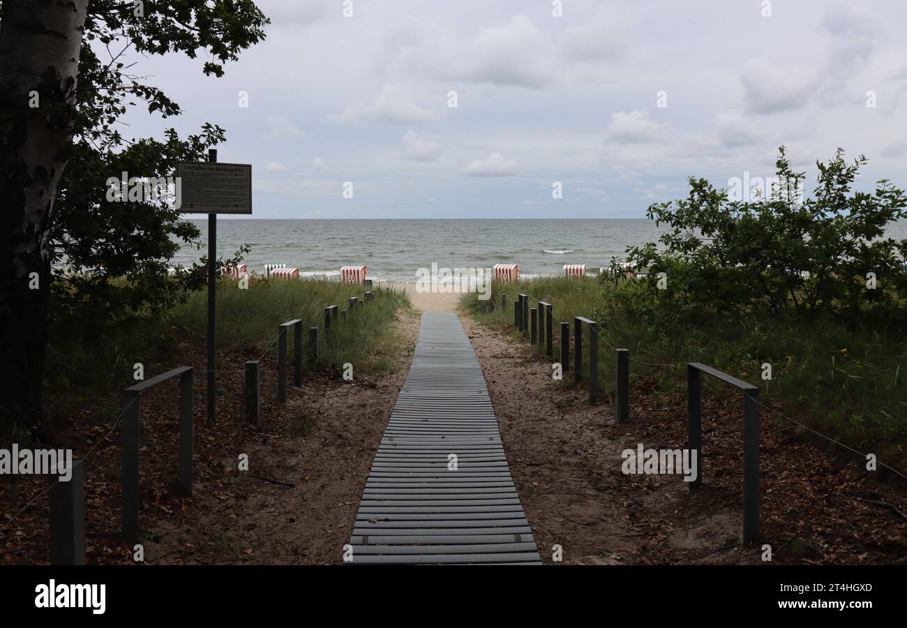 Beach exit on the Baltic Sea beach of Thiessow on the island of Rügen Stock Photo