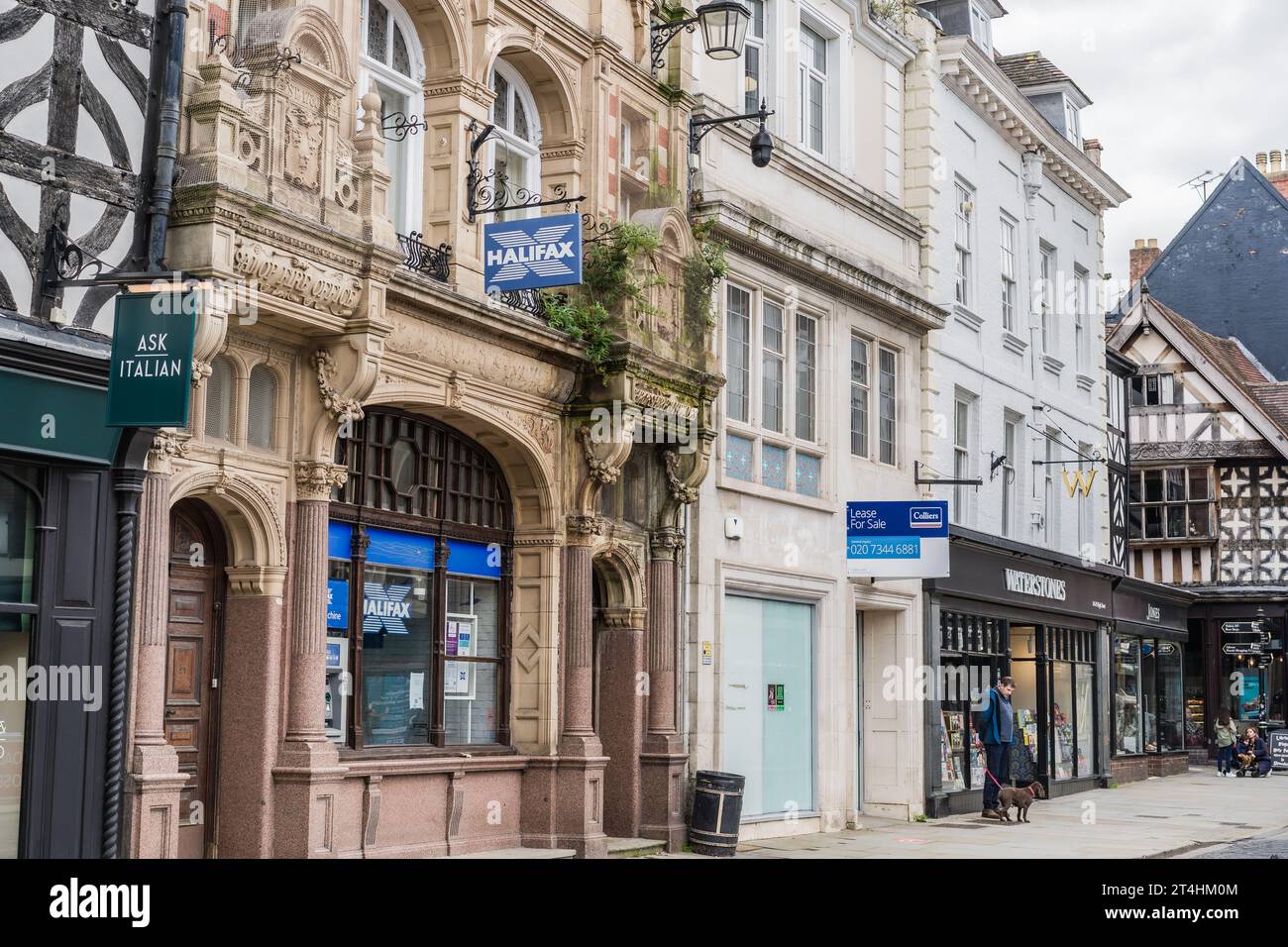 Shrewsbury, Shropshire, England, May 1st 2023. Halifax bank with ATM machine on high street, travel, and finance editorial illustration. Stock Photo