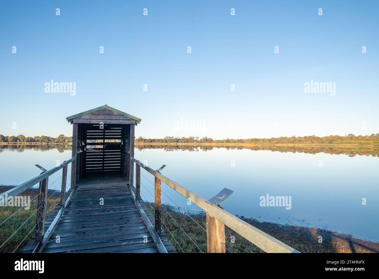 Bird Hide and boardwalk at Bibra Lake, Perth, Western Australia Stock Photo