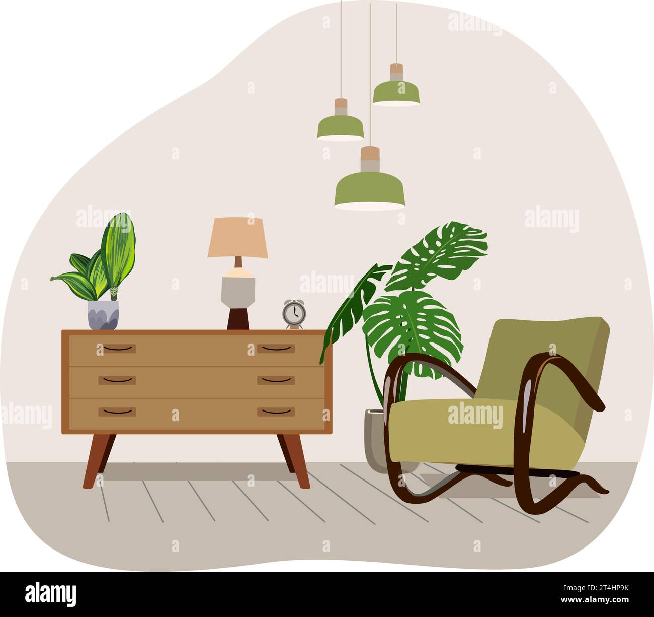 Living room interior with mid century furniture Stock Vector Image ...