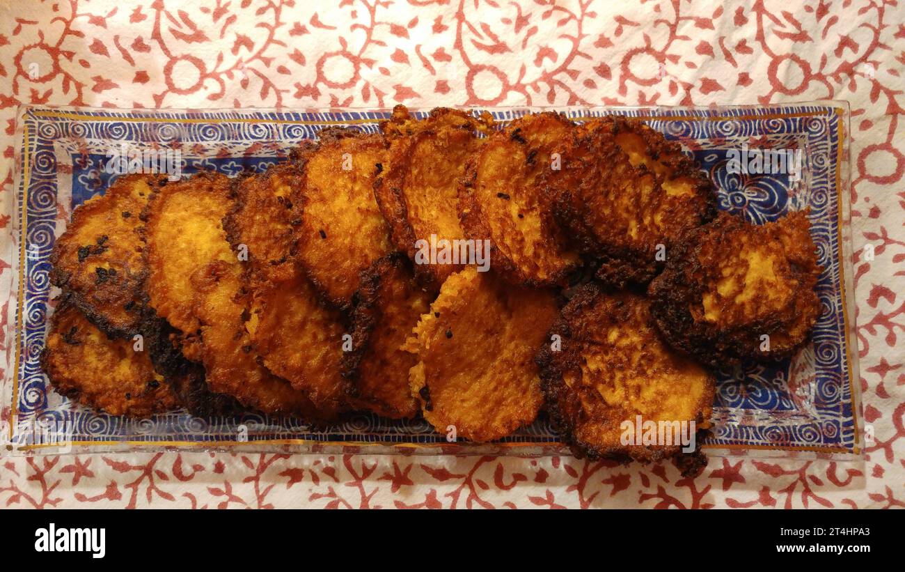 Potato pancakes also called latkes, a traditional food fried in oil and