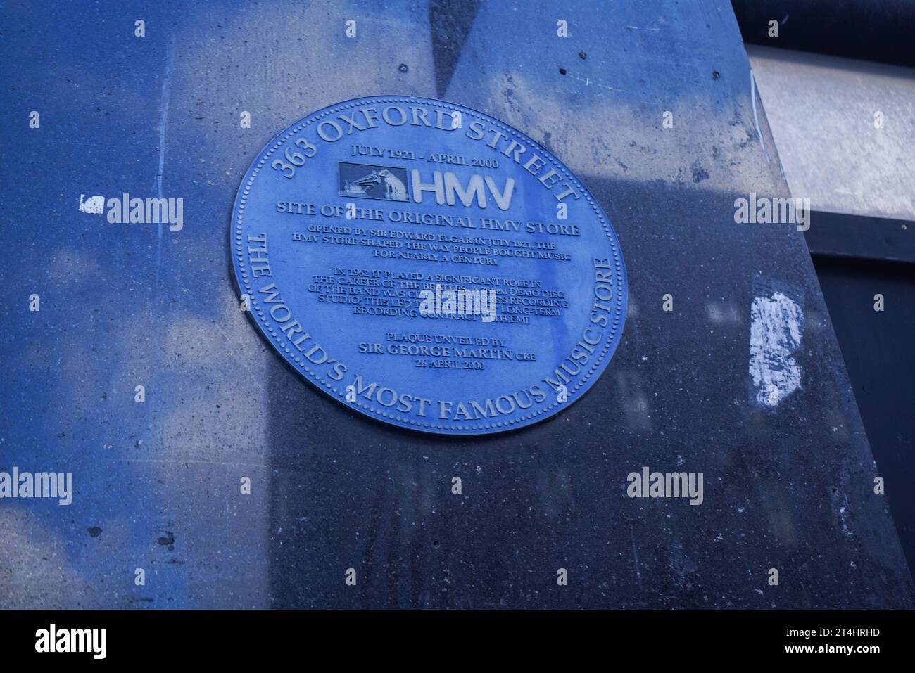 London, UK. 31 October 2023.  A plaque on the original site of  HMV flagship Store in  Oxford Street which will replace the American Candy store.  HMV was bought by Sunrise Records which  will open in time for Christmas with fresh branding and a new layout .Credit amer ghazzal/Alamy Live News Stock Photo