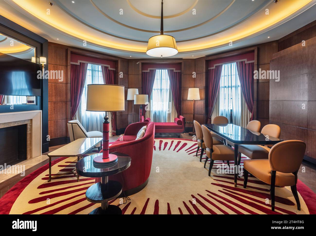 Corner hotel room suite at Raffles London Hotel, Whitehall, London, UK