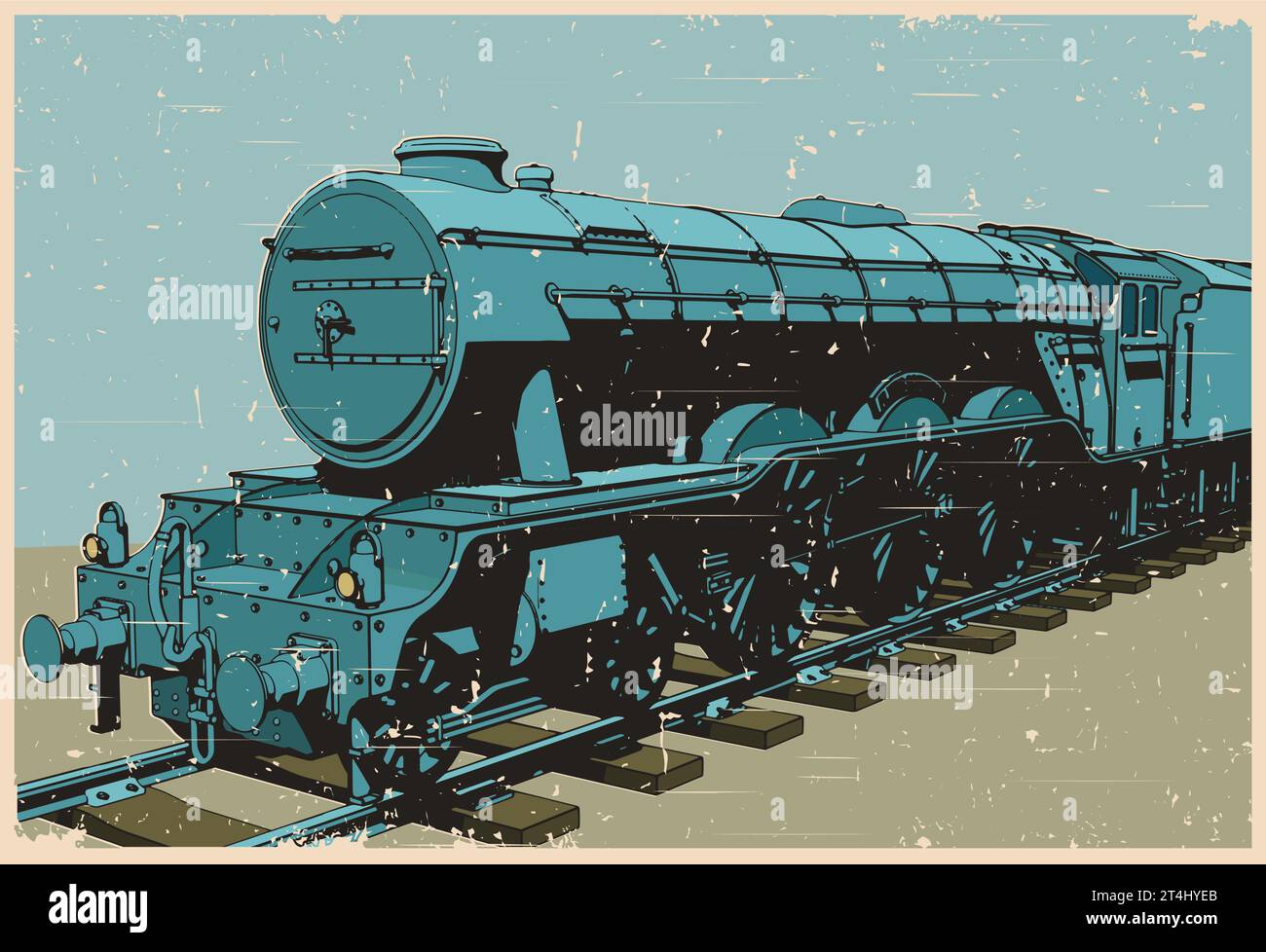 Stylized vector illustration of a steam locomotive in retro poster style Stock Vector