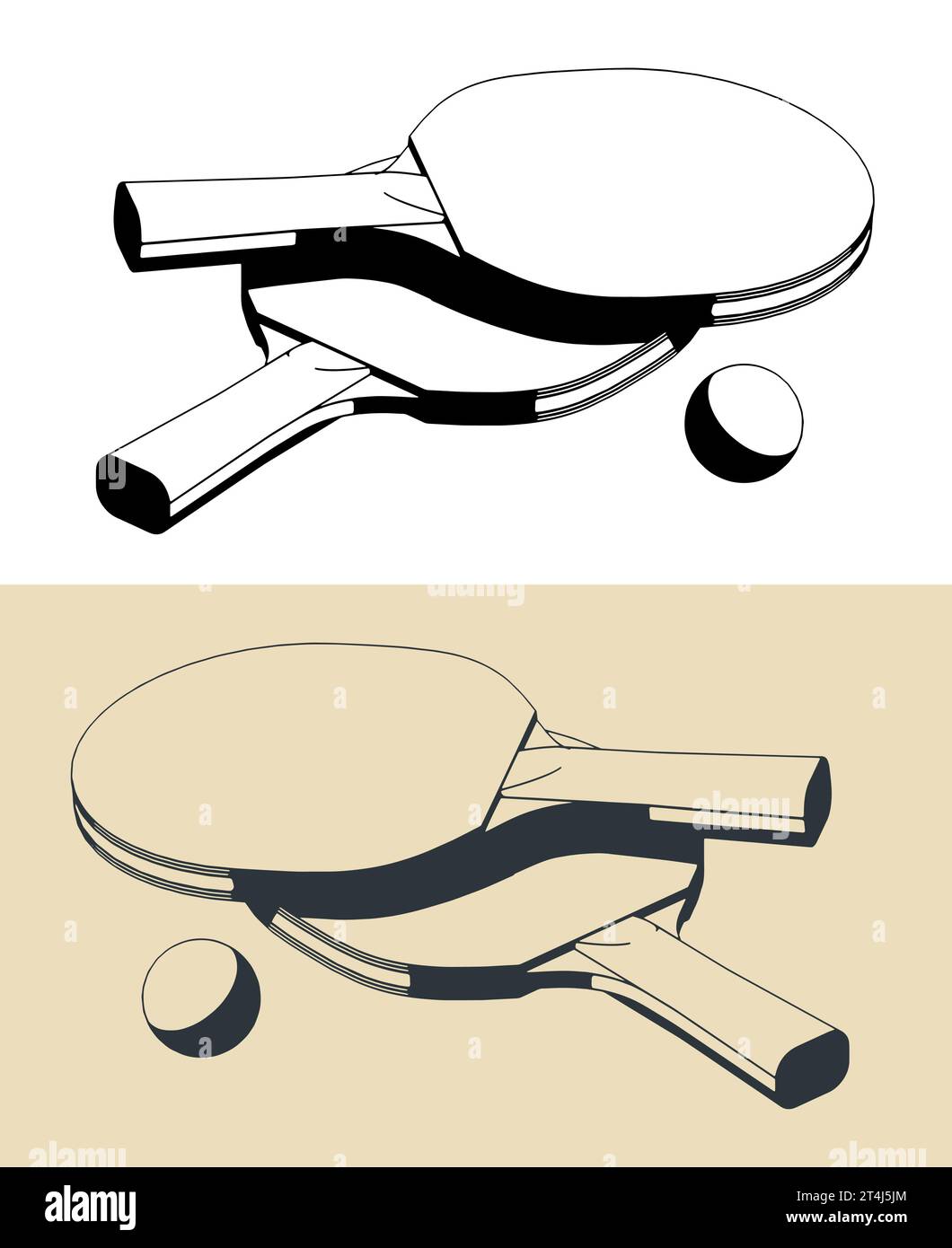 Stylized vector illustrations of rackets and ball for table tennis Stock Vector
