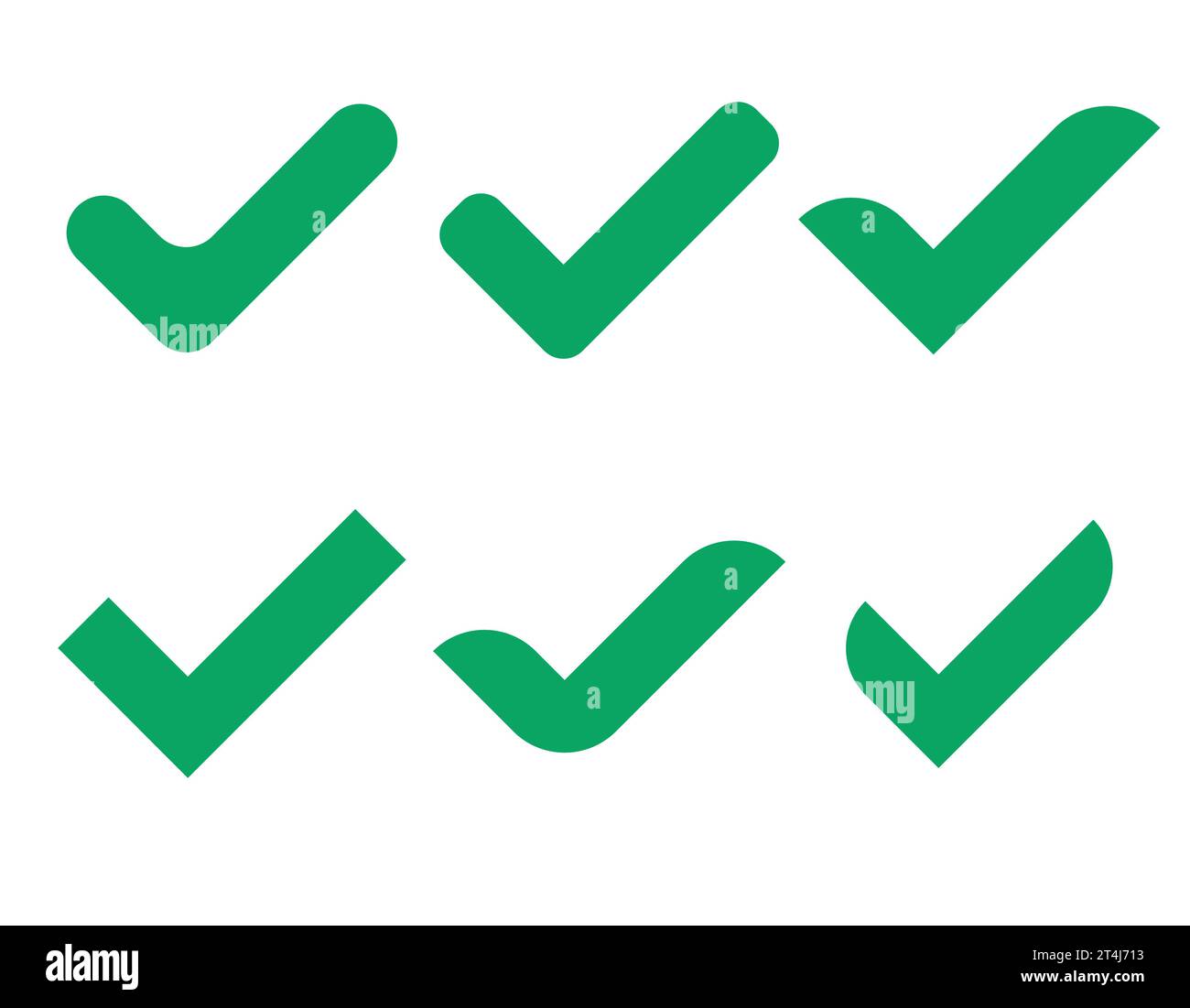 Dirty green different shapes, teak v with graphic design vector illustration set isolated on white background. Checkmark symbol YES button for voting Stock Vector