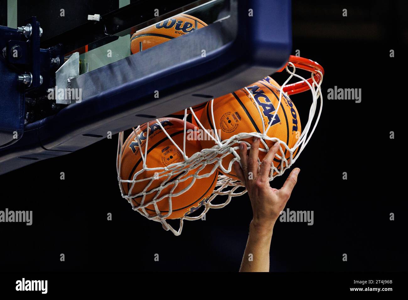 USA. 30th Oct, 2023. October 30, 2023 Basketballs stuck in the net