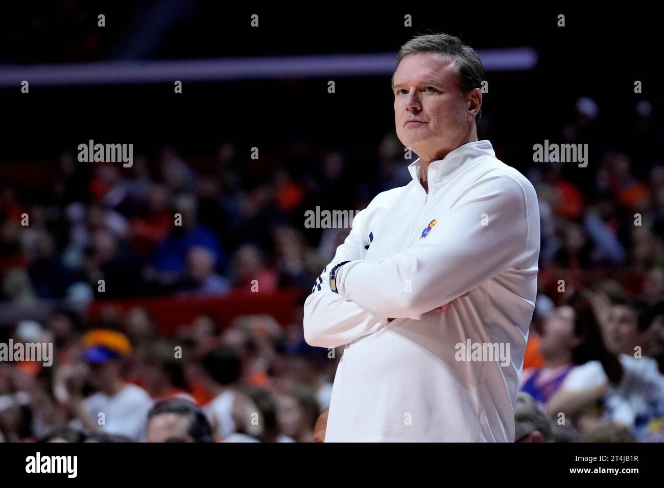 Kansas head coach Bill Self watches his team during an NCAA college