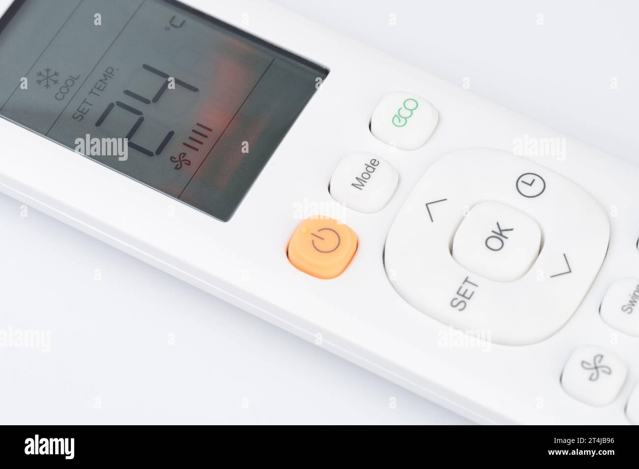 Close up of air conditioner remote control with screen display Stock Photo