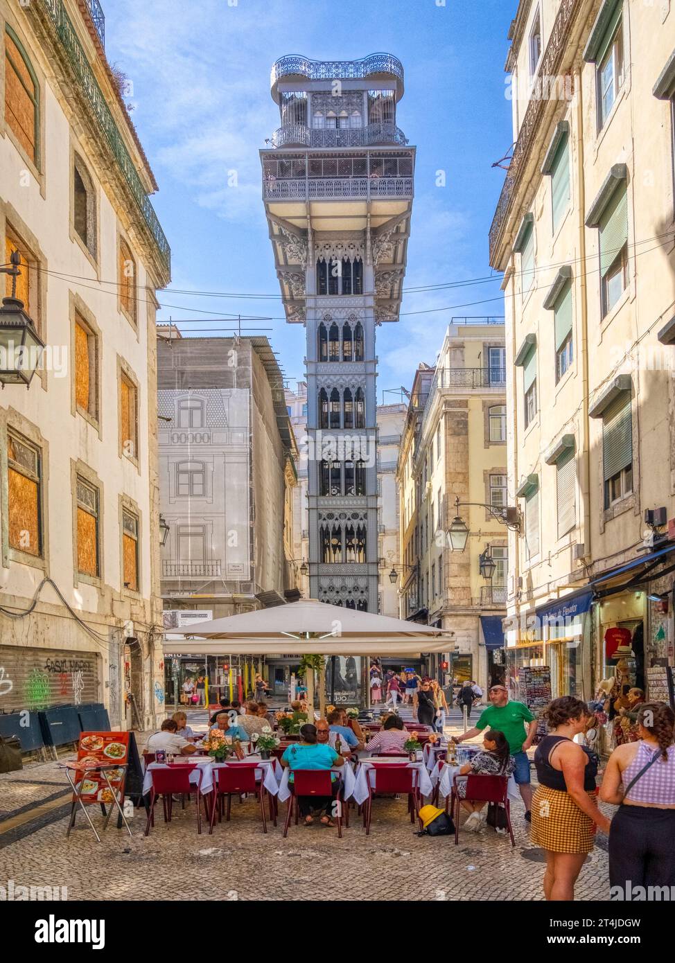 The Elevador de Santa Justa in the Baixa central neighborhood of Lisbon Portugal Stock Photo