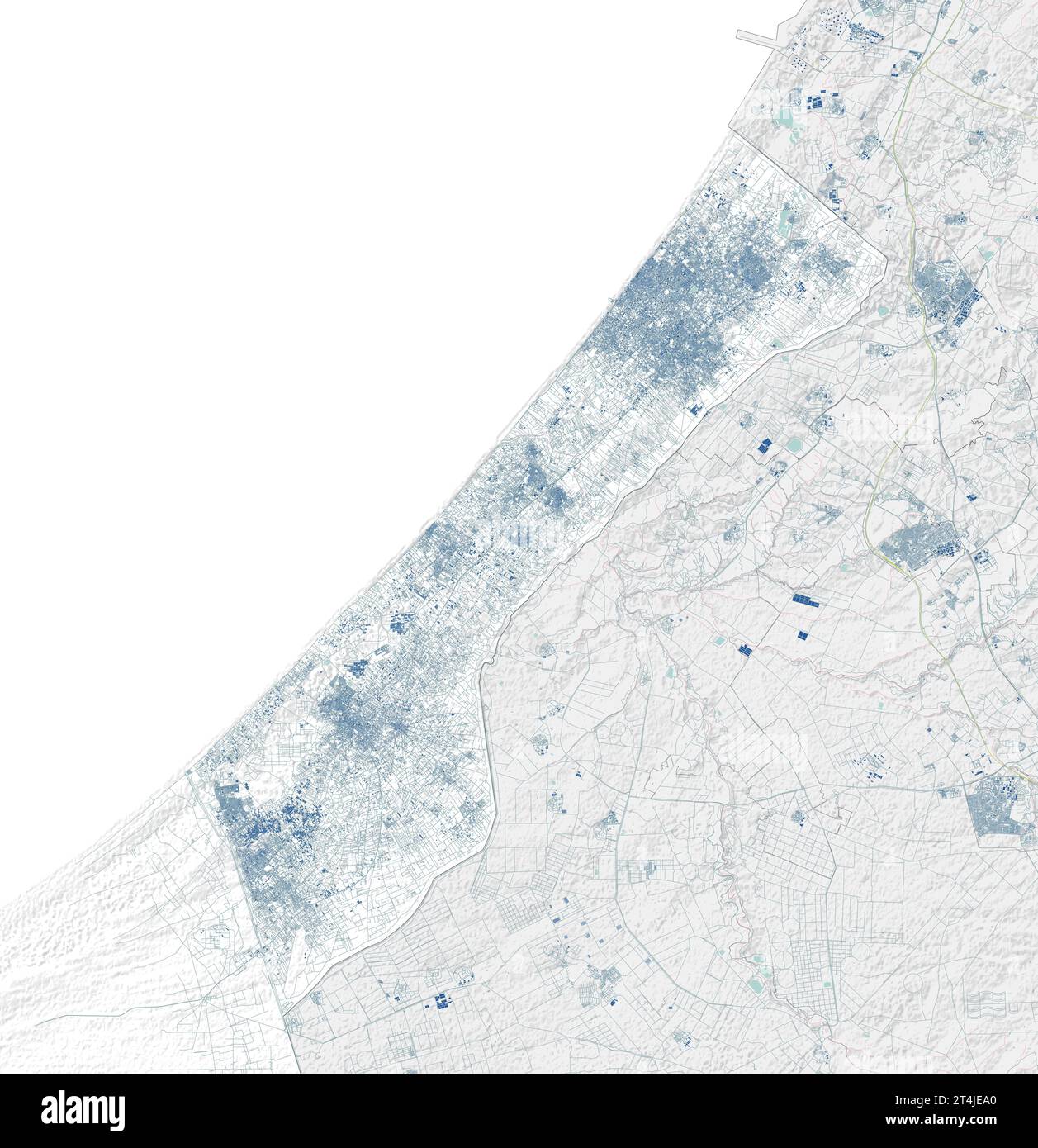 Satellite view of the Gaza Strip is a self-governing Palestinian territory on the eastern coast of the Mediterranean Sea. Map, streets of the area Stock Photo