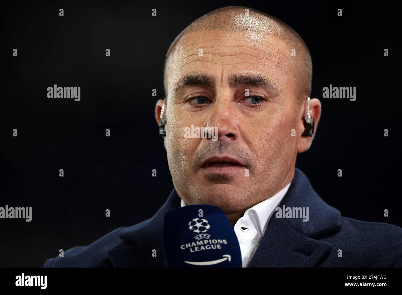 Paris, France. 25th Oct, 2023. World Cup Winner with Italy in 2006 Fabio Cannavaro is seen pitchside reporting for Amazon Prime prior tothe UEFA Champions League match at Le Parc des Princes, Paris. Picture credit should read: Jonathan Moscrop/Sportimage Credit: Sportimage Ltd/Alamy Live News Stock Photo