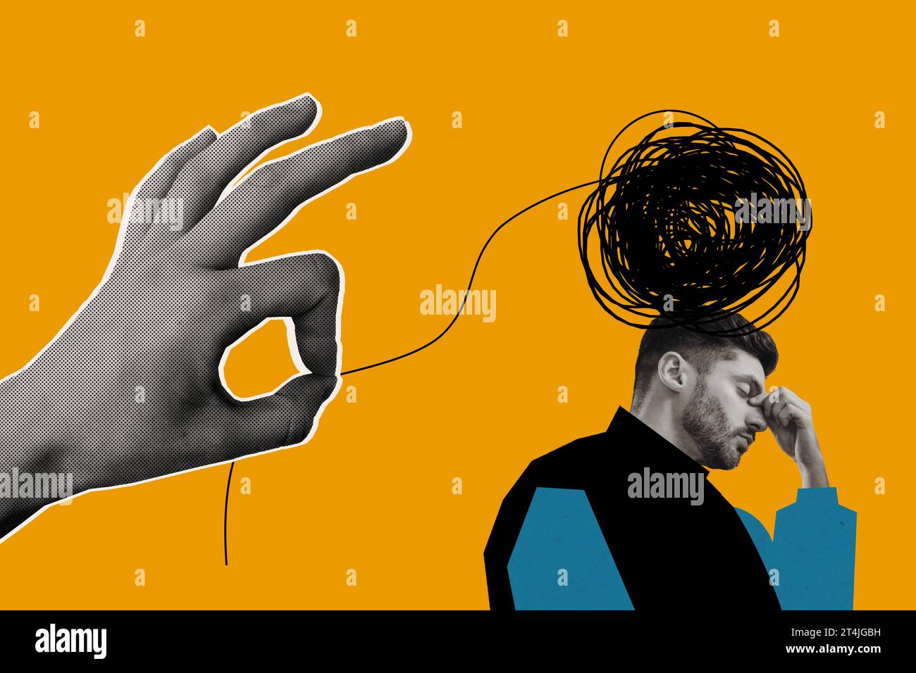 Untangle Problem Composite 3d collage creative photo of hand untangle ball man ...