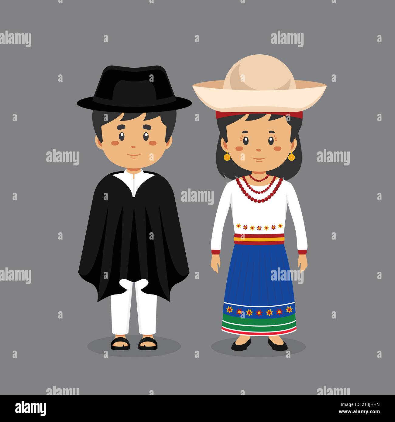 Couple character wearing ecuador national dress Vector Image Stock ...