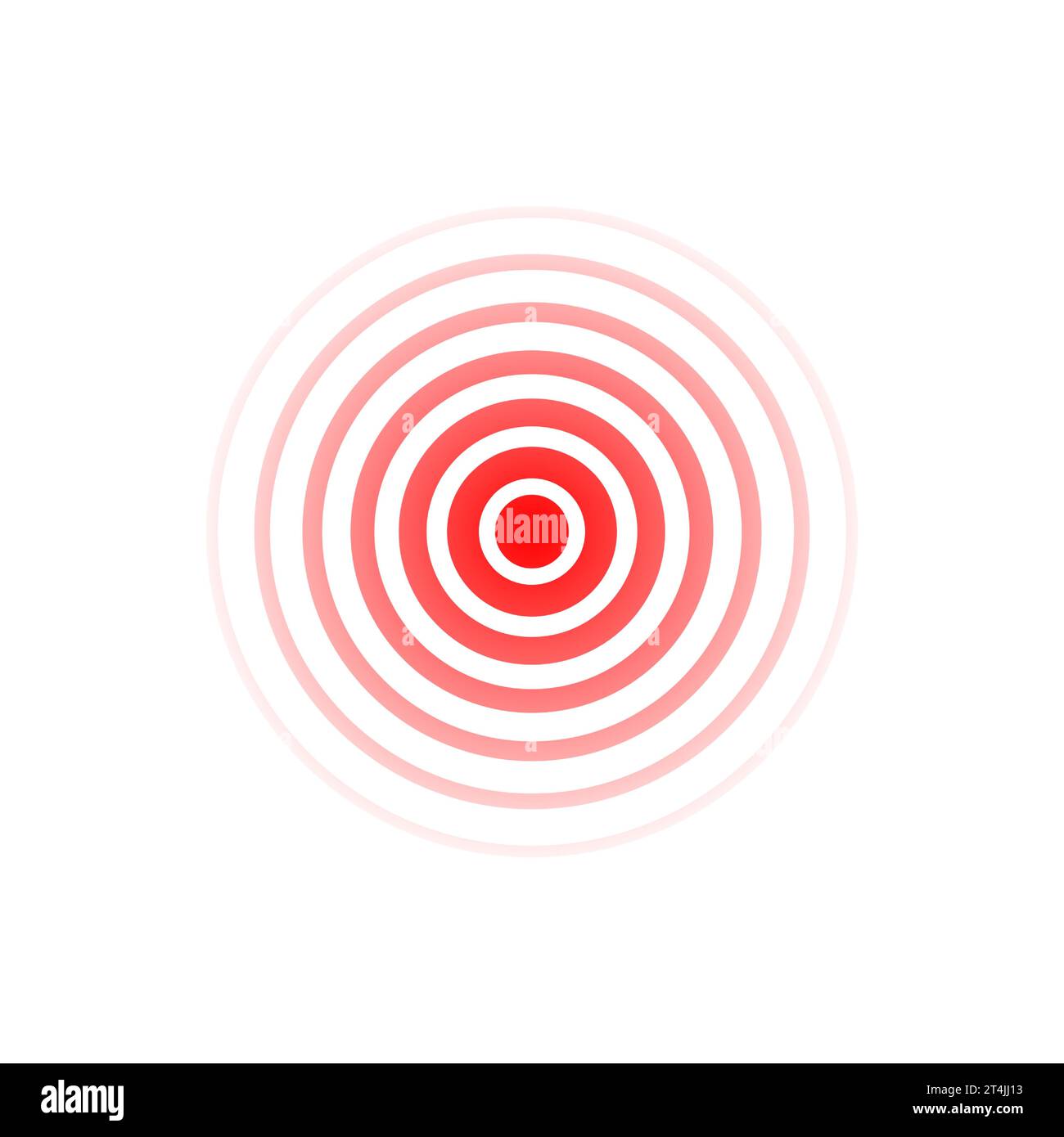 Expansive red wave. Sound icon. Red effect pulse isolated on white background. Signal radar. Pattern sonar. Vibration line design. Radial rays. Round Stock Vector