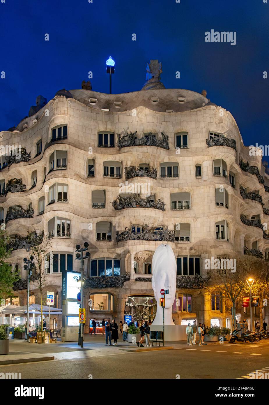 Casa Mila - La Pedrera at night, Barcelona, Spain Stock Photo