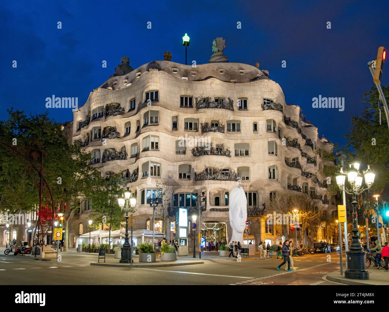 Casa Mila - La Pedrera at night, Barcelona, Spain Stock Photo