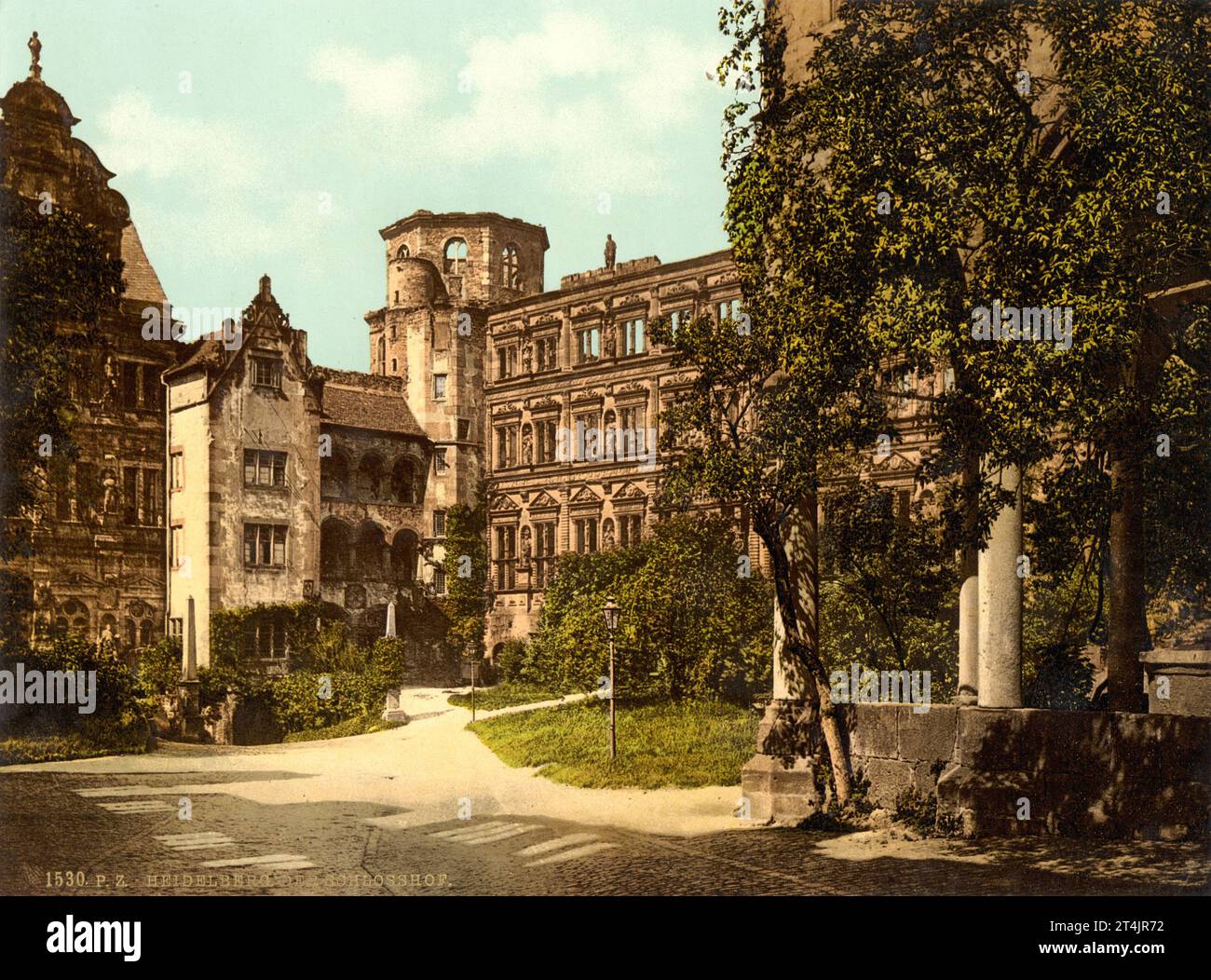 Castle Yard, Heidelberg, Germany, ca. 1895  Photochrom print by Photoglob Zürich, between 1890 and 1900. Stock Photo