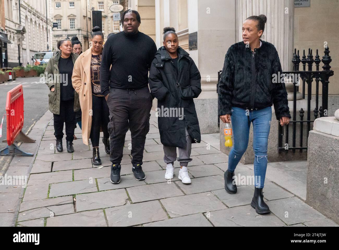 People invovled with the Black Lives Matter (BLM) charity leave Bristol Crown Court after Xahra Saleem was jailed for two-and-a-half years for fraud. Ms Saleem admitted a £30,000 fraud over an online fundraising page related to the Black Lives Matter demonstration that took place in Bristol in 2020 and ended with the toppling with the statue of Edward Colston into the city's harbour. Picture date: Tuesday October 31, 2023. Stock Photo