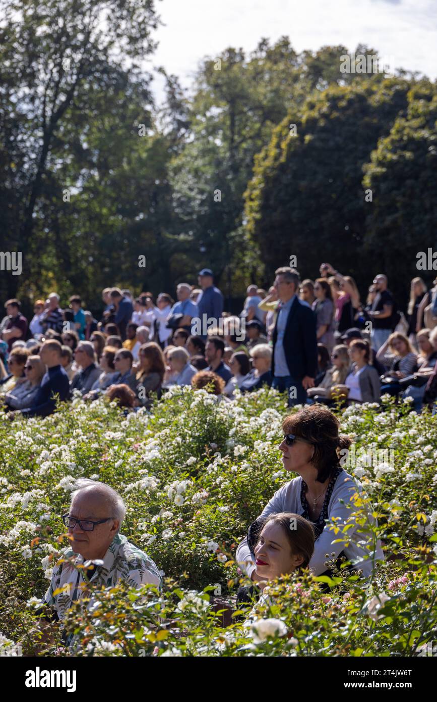 audience at Chopin recital, Łazienki Park, Warsaw, Poland Stock Photo