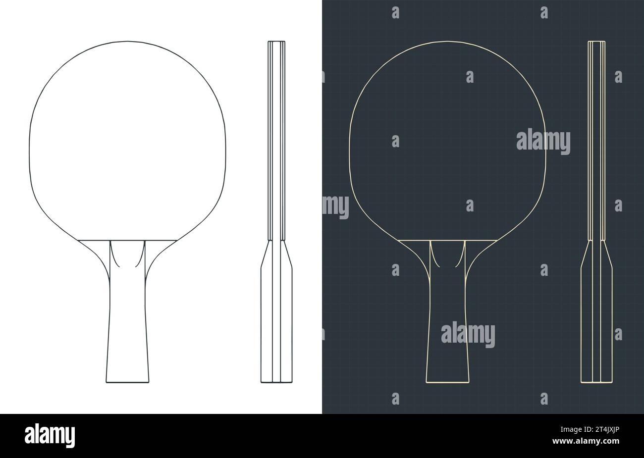 Stylized vector illustrations of  blueprints of table tennis racket Stock Vector